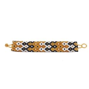 Handmade Seed Bead Cuff Bracelet Gold Black White Geometric Boho